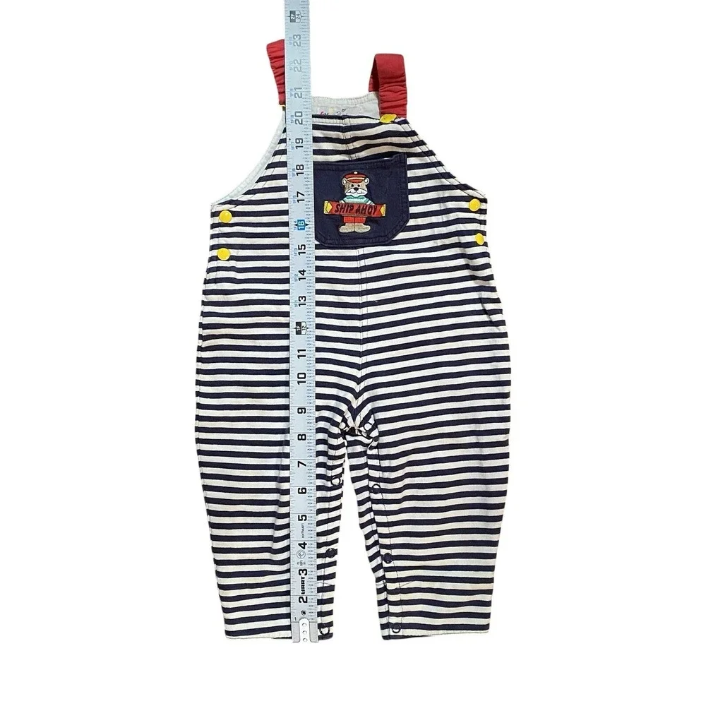 Vintage Gymboree Rainbow Tag Baby Nautical Stripe Ship Ahoy Overalls 6-12 Months